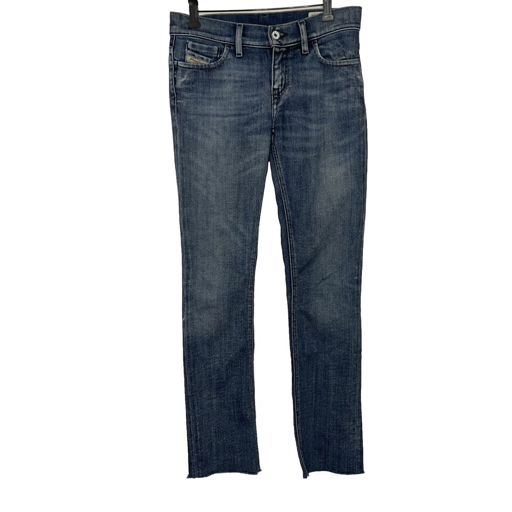 Diesel Liv Jeans Womens  26x30 Slim Straight  Blue Low Rise Medium Wash Raw Hem